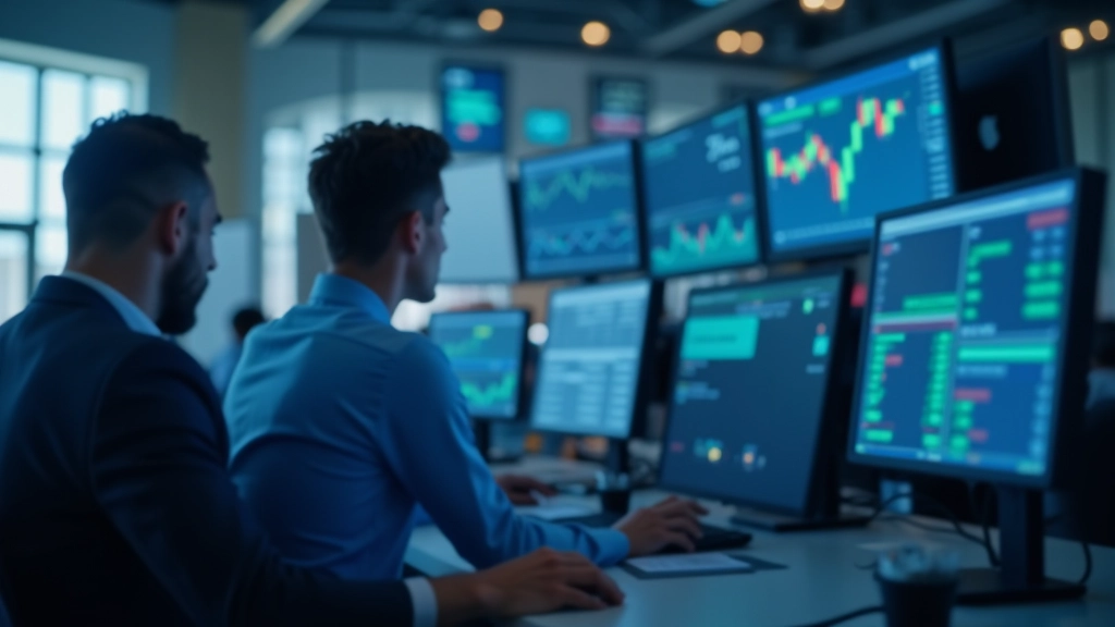 Profesionální fotografie obchodního dne v bankovní kanceláři s analýzou tržních dat na monitoru